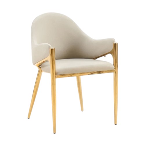 Indoor Gold Metal Dining Chair with White Upholstered Seat and Back