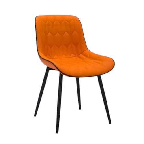 Indoor Modern Orange Chair with Diamond Pattern and Black Metal legs