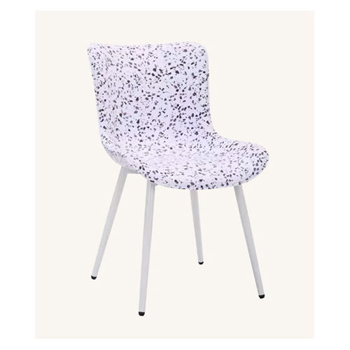 Indoor Modern White Chair with Speckled Pattern and Sleek White Metal Legs