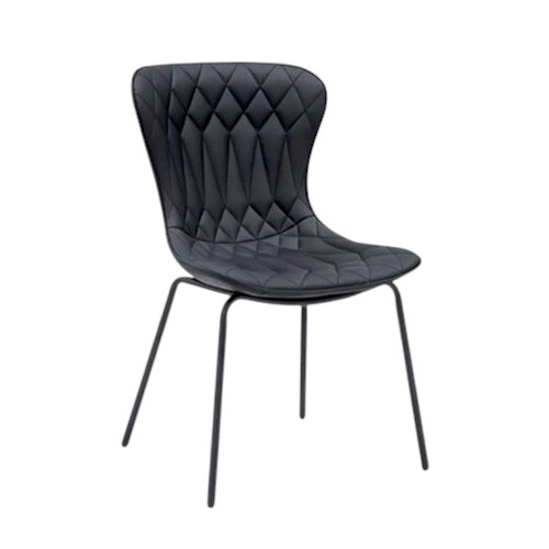 Indoor Modern Black Chair with Diamond Pattern and Black Metal Legs