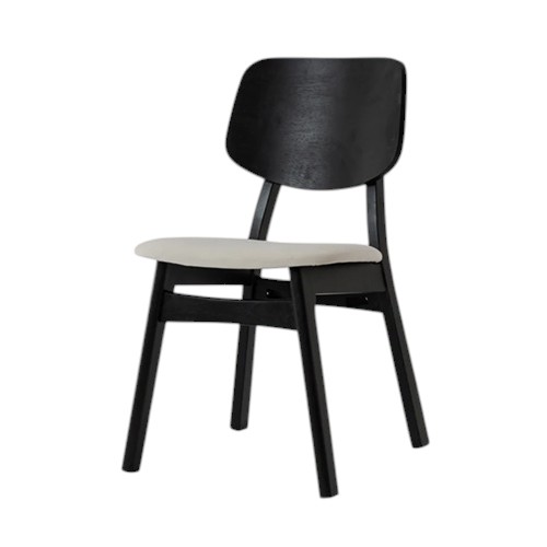 Indoor Black Rubber Wood Dining Chair with White Seat and Wooden Backrest