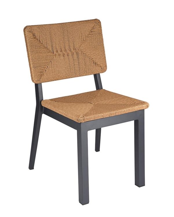 Indoor/Outdoor Black Aluminum Chair with Natural Tan Terylene Fabric Seat and Back