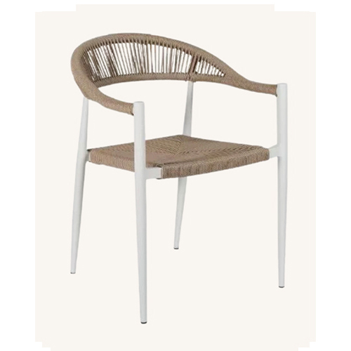 Aluminum Frame Dining Chair with Bone-Colored Synthetic Fiber Weave