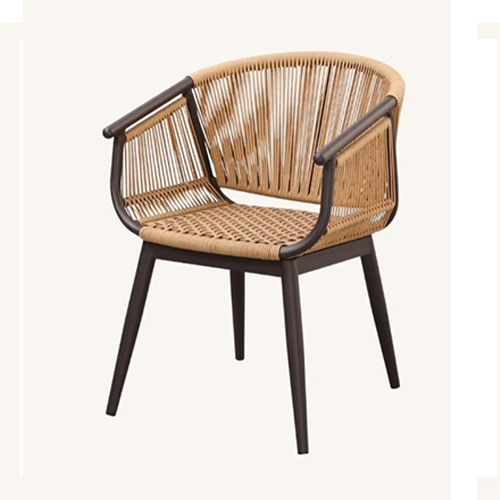 Outdoor Contemporary Aluminum Rattan Armchair with Handwoven Strip Rope Detailing