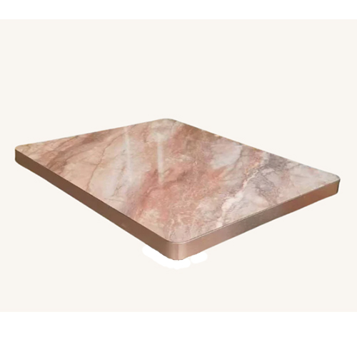 Pink Marble-Style Sintered Stone Table Top with Gold Stainless Steel Edge