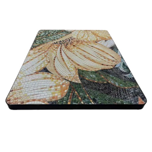 Green Mosaic-Style Rustic Surface Stone Table Top with Black Rounded Edges