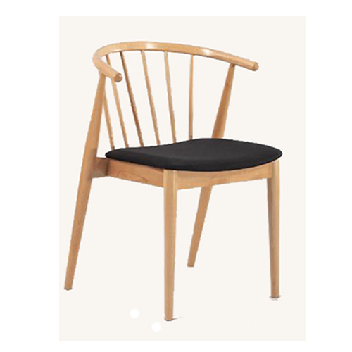 Indoor Natural Wood Armchair with Spindle Backrest and Black Vinyl Seat
