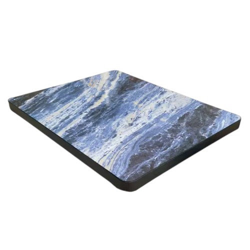 Blue Monochrome Sintered Stone Table Top with Black Rounded Edges