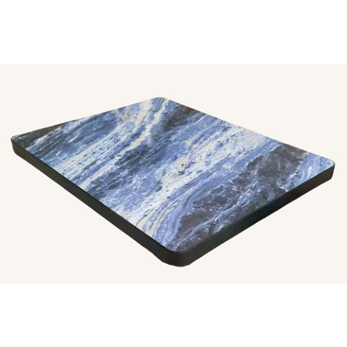 Blue Monochrome Sintered Stone Table Top with Black Rounded Edges