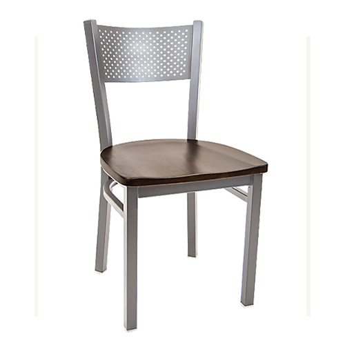 Indoor Perforated Back Grey Metal Chair with Vinyl/Solid Wood and Veneer Seat