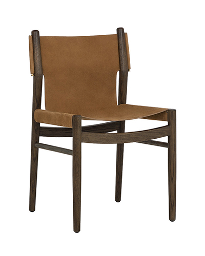 Mid-Century Modern Dining Chair with Solid Oak Frame and Brown Nubuck Leather Sling Seat and Back