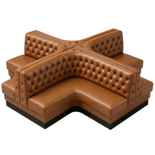 Custom X-Shape Configuration Booth with Upholstery and Tufted Back For Restaurant