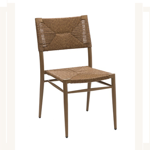 Outdoor/Indoor Aluminum Chair with Brown Woven Rope Seat and Back