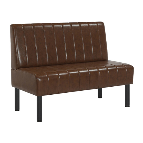 Brown Vertical Channel Upholstered Seat and Back with Metal Legs Single Booth
