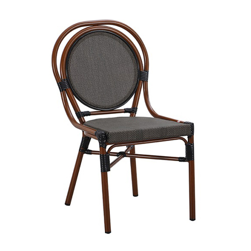 Outdoor/Indoor Aluminum Patio Chair with Charcoal Poly Weave and Walnut Finish