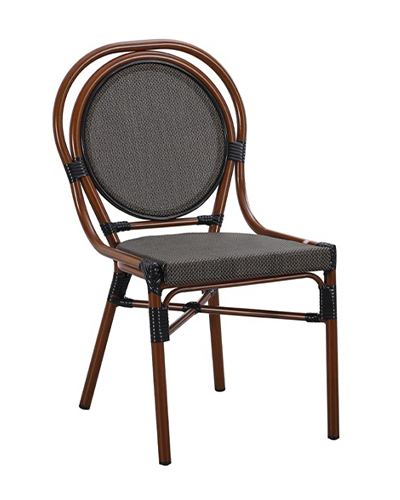 Outdoor/Indoor Aluminum Patio Chair with Charcoal Poly Weave and Walnut Finish