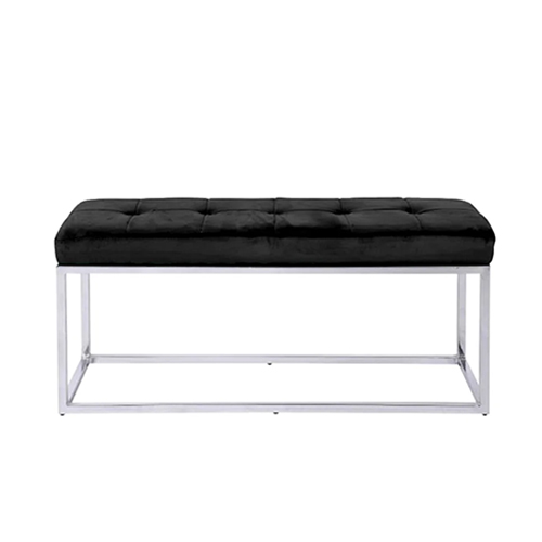 Contemporary Tufted Bench with Cushioned Top and Stainless Steel Base