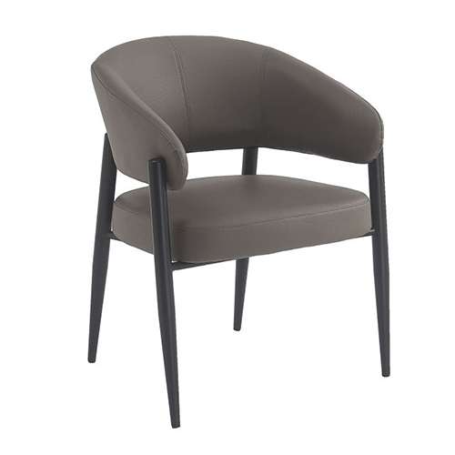Indoor Modern Matte Black Tapered Metal Legs Dining Chair with Faux Leather Thick Cushioning Seat and Curved Back