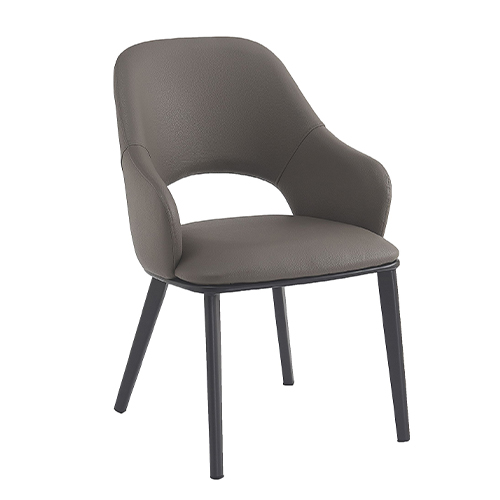 Indoor Matte Black Metal Legs Dining Armchair with Faux Leather Cushioned Seat and Curved Back