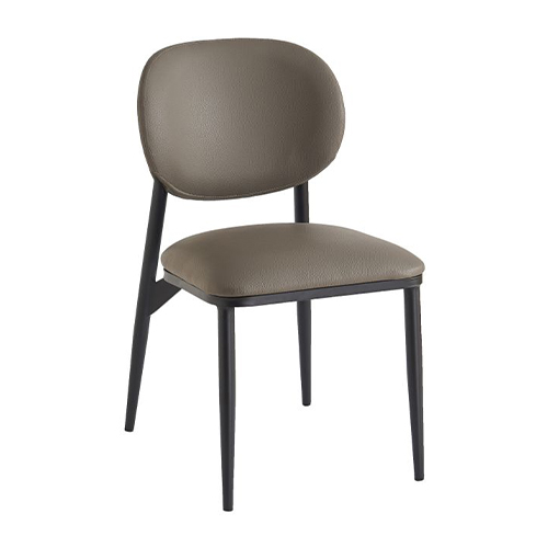 Indoor Modern Dining Chair Black Metal Legs with Textured Faux Leather Seat and Curved Back