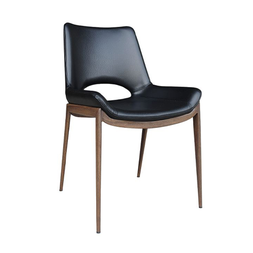 Indoor Contemporary Cutout-Back Dining Chair in Faux Leather with Sleek Walnut Metal Base