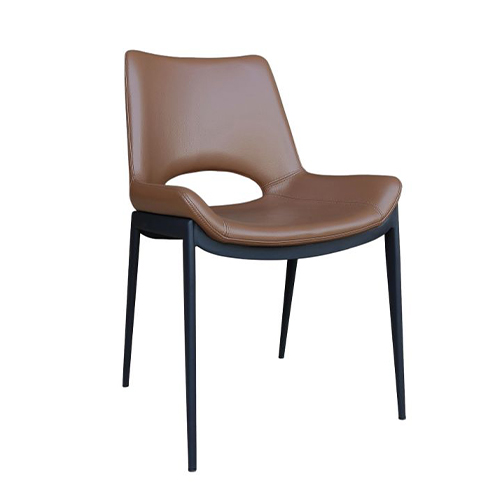 Indoor Contemporary Cutout-Back Dining Chair in Faux Leather with Sleek Black Metal Base