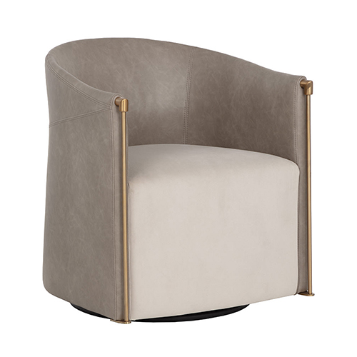 Modern Grey Faux Leather Swivel Lounge Chair with Barrel-Back Design