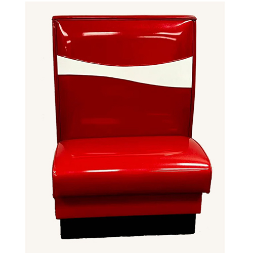 Bold Red Upholstered Booth with White Wave Back Design