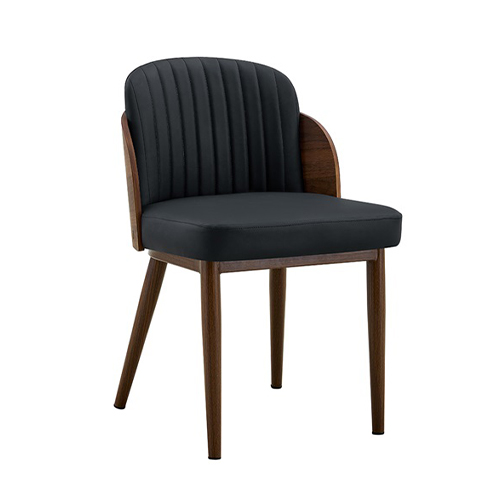 Indoor Black Vinyl Chair with Vertical Stitched Back and Walnut Veneer Woodgrain Metal Frame