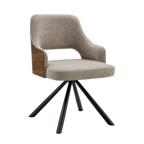 Indoor Modern Beige Dining Chair with Wood Accent and Black Metal Spider Base