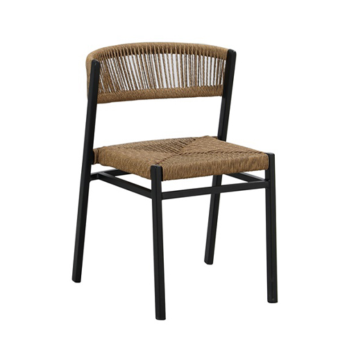Indoor/Outdoor Woven Terylene Dining Chair with Black Aluminum Frame and Natural Tan Seat