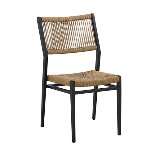 Indoor/Outdoor Black Aluminum Patio Chair with Natural Tan Terylene Rope Seat and Open Back