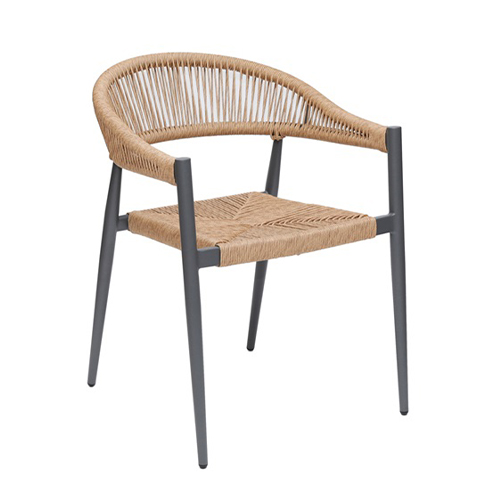 Indoor/Outdoor Dark Gray Aluminum Armchair with Natural Terylene Fabric Seat and Back