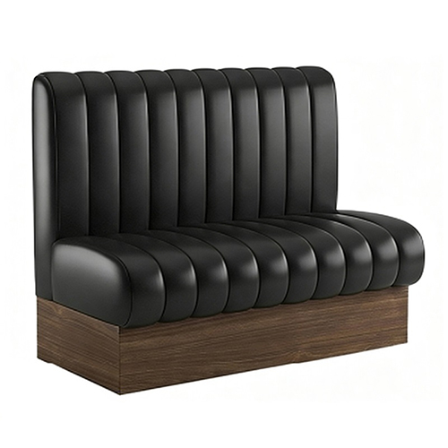 Modern Black Vinyl Booth with Vertical Channel Seat and Back in Walnut Melamine Base