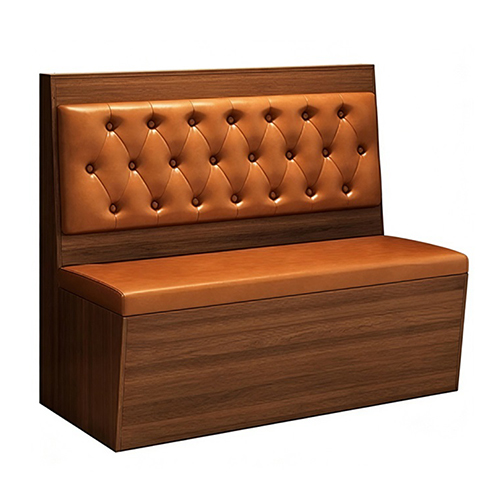 Modern Diamond Tufted Orange Vinyl Booth with Walnut Melamine Base