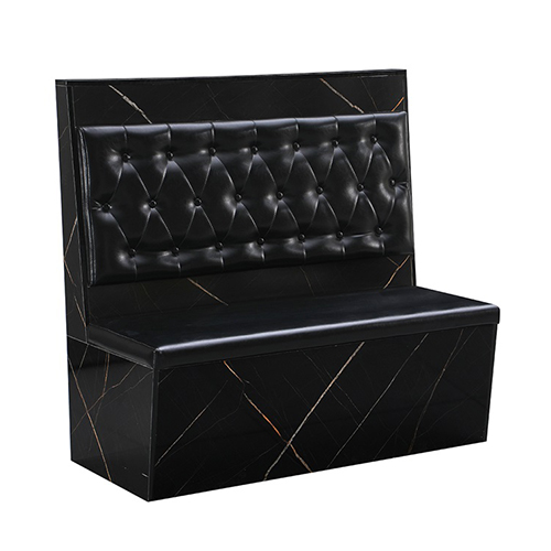 Black Vinyl Booth with Diamond Tufted Back and Marble-Look Melamine Frame