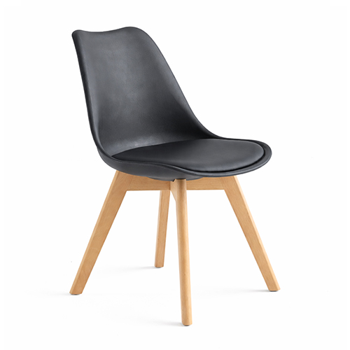 Modern Black Polypropylene Dining Chair with Black Vinyl Seat and Wooden Legs