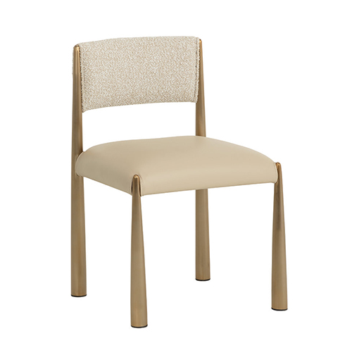 Contemporary Beige Faux Leather Seat and Bouclé Back with Antique Brass Stainless Steel Frame
