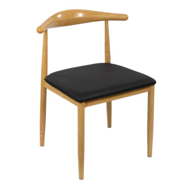 Modern Dining Chair with Natural Wood Finish Metal Frame and Black Faux Leather Seat