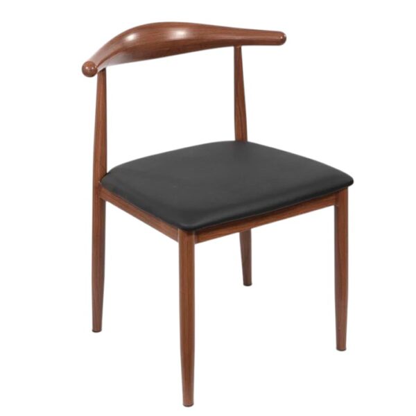 Modern Dining Chair with Dark Walnut Finish Metal Frame and Black Faux Leather Seat
