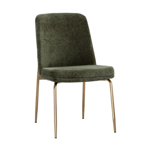 Elegant Dining Chair with Ivory Fabric Seat and Stainless Steel Antique Brass Legs