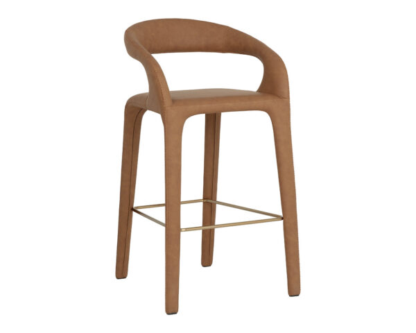 Sculpted Barstool with Upholstered Frame and Gold Footrest Accents