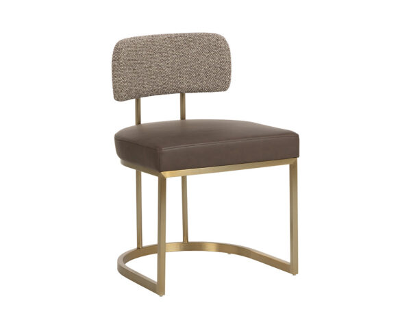 Designed Dining Chair with Antique Brass Frame and Textured Fabric Contrast