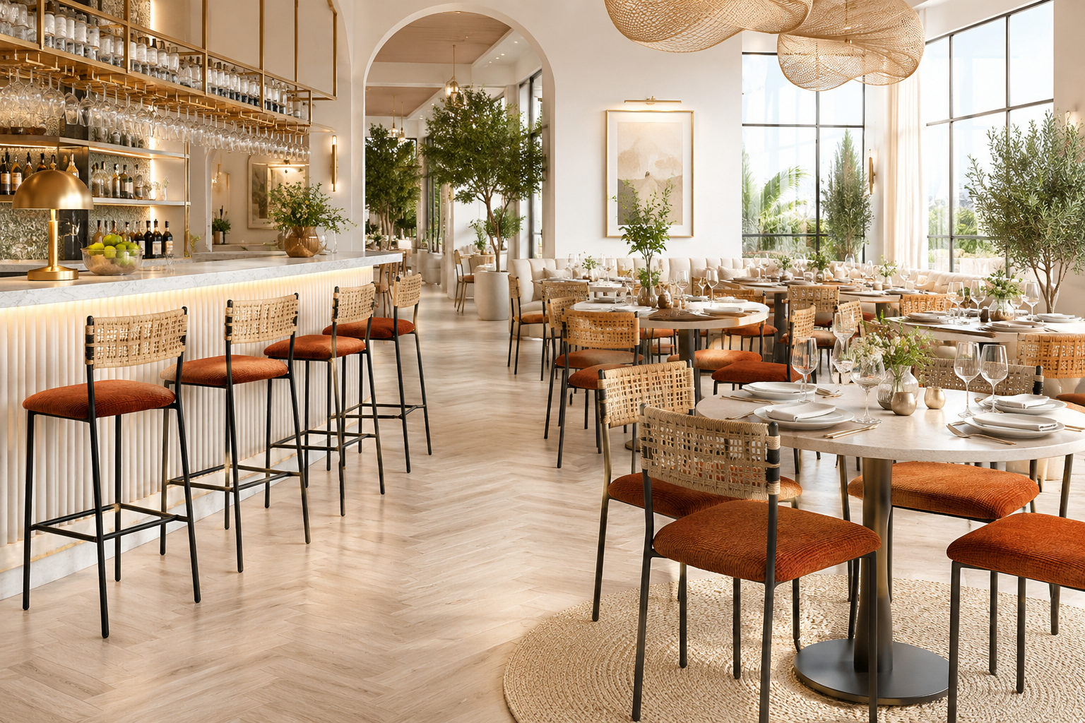 Woven Rope Back with a Plush Seat Upholstered Restaurant Chair