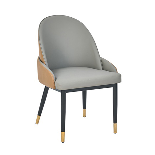 Indoor Gray and Brown Padded Vinyl Metal Chair with Black and Gold Legs