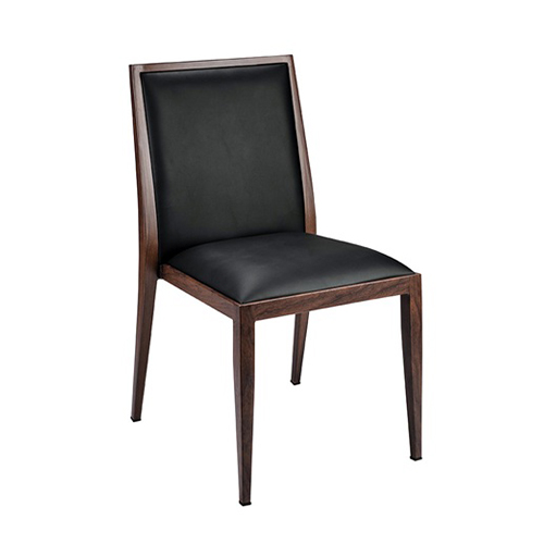 Indoor Black Vinyl Dining Chair with Walnut Woodgrain Metal Frame