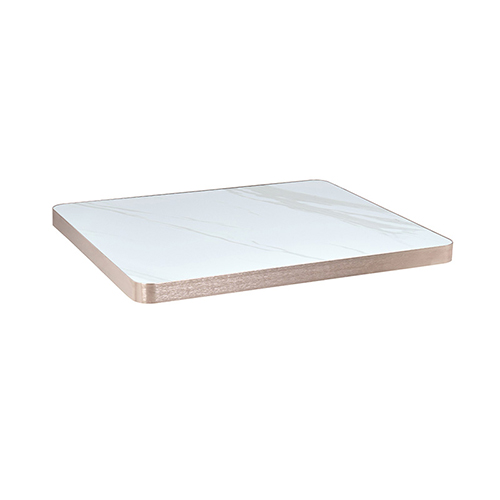 Indoor White with Gold Veining Sintered Stone Table Top with Champagne Gold Aluminum Edge