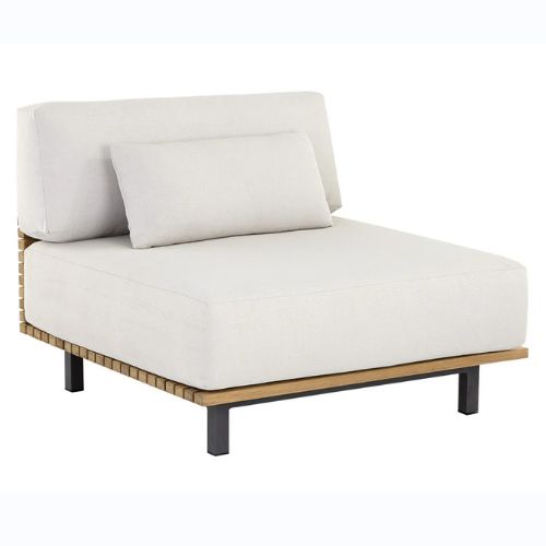 Indoor/Outdoor Black Aluminum Base Armless Lounge Chair with Slatted Teak Frame and Cream Performance Fabric