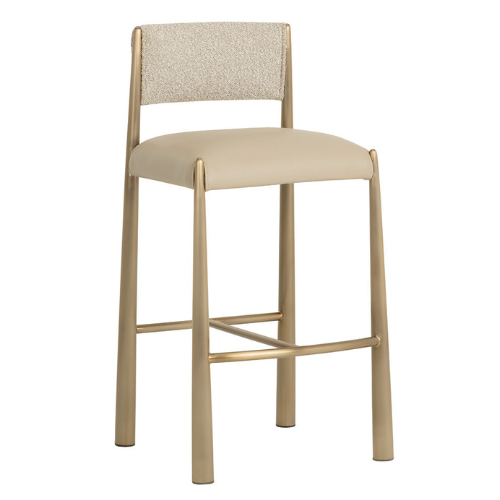 Modern Two-Tone Barstool with Antique Brass Frame