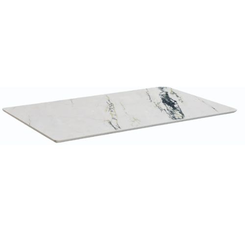 Indoor/Outdoor White Marble Look Sintered Stone Table Top with Black and Olive Green Veining